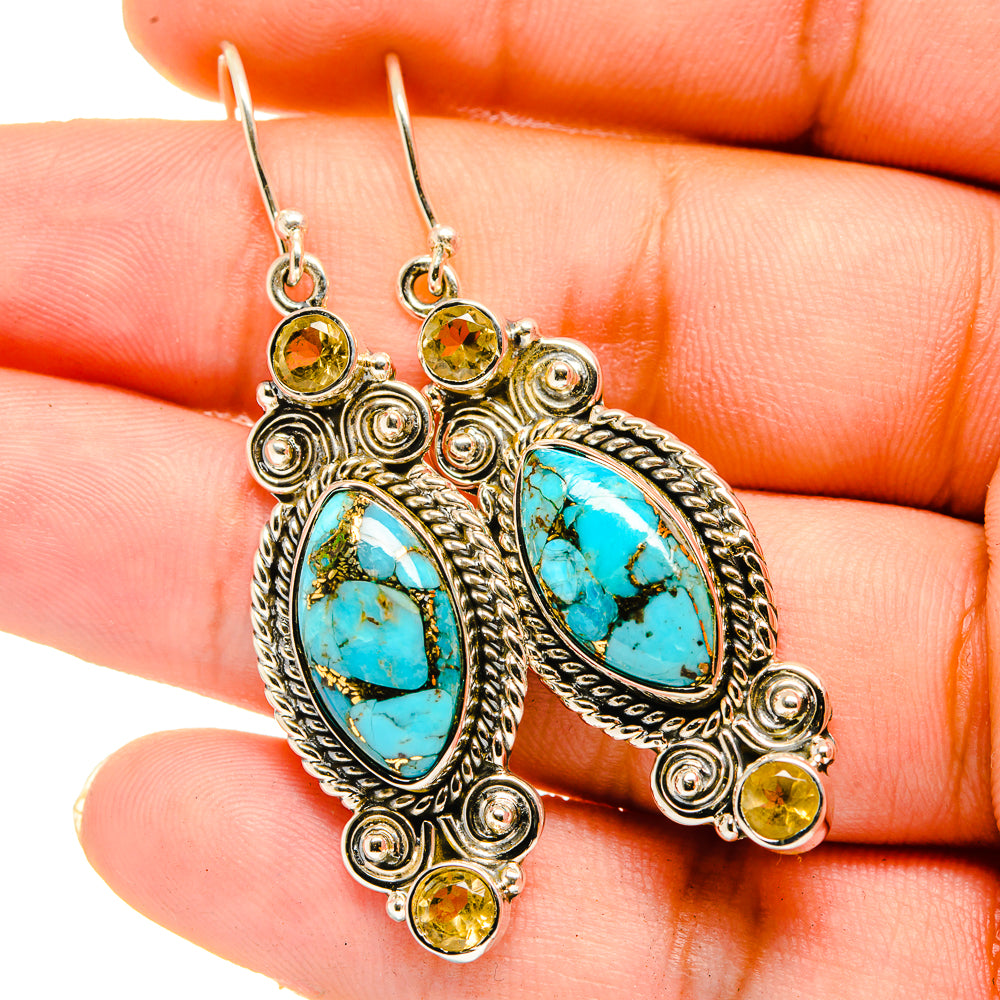 Blue Copper Composite Turquoise Earrings handcrafted by Anasilvercos - EARR420705
