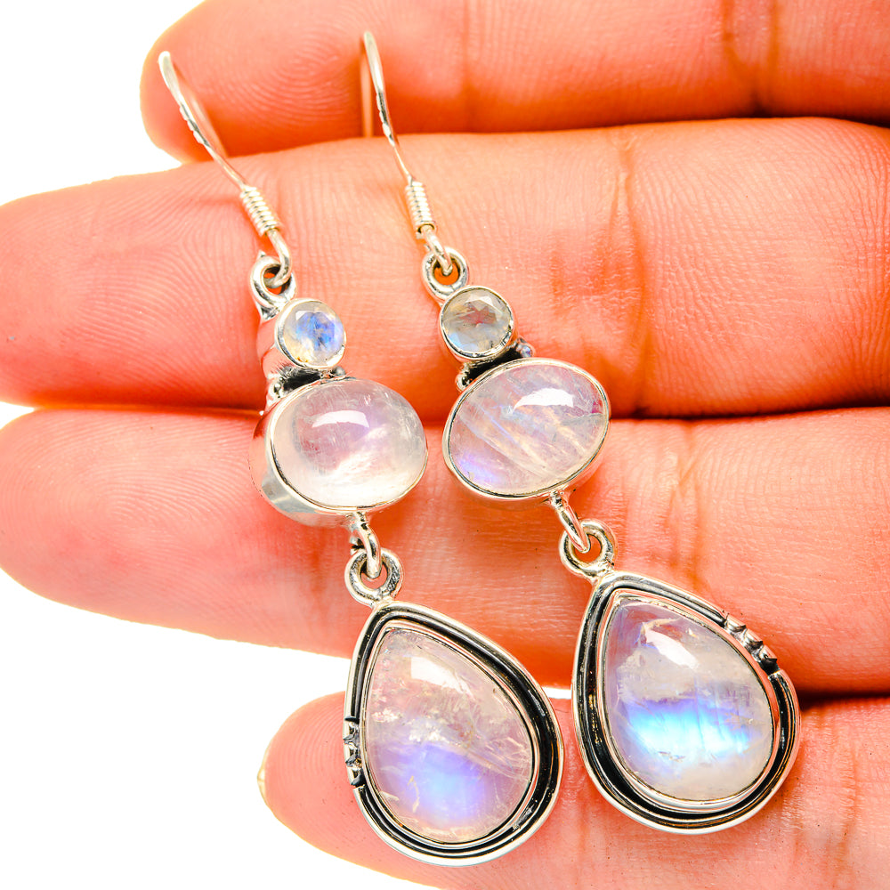 Rainbow Moonstone Earrings handcrafted by Anasilvercos - EARR420713