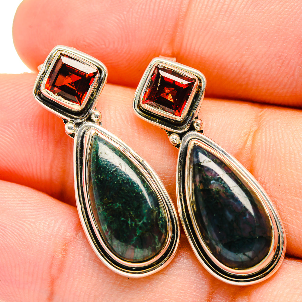 Green Moss Agate Earrings handcrafted by Anasilvercos - EARR420744