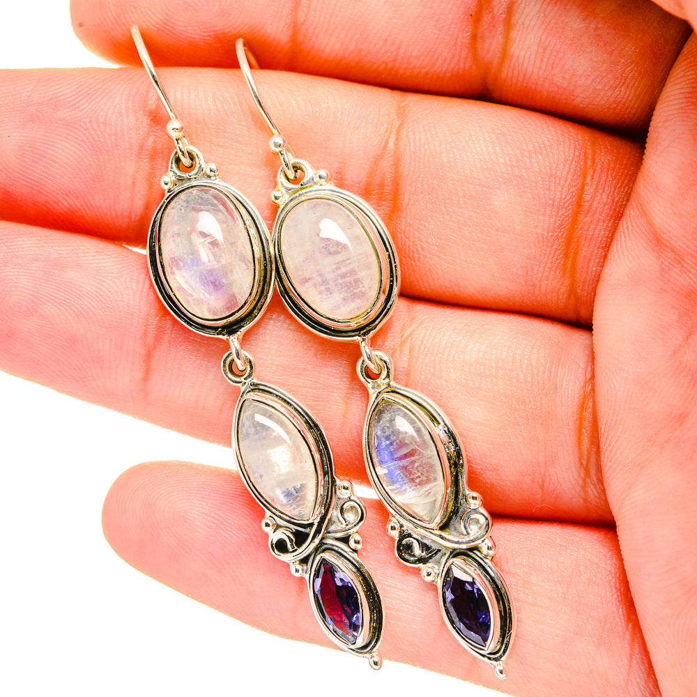 Rainbow Moonstone Earrings handcrafted by Anasilvercos - EARR420752