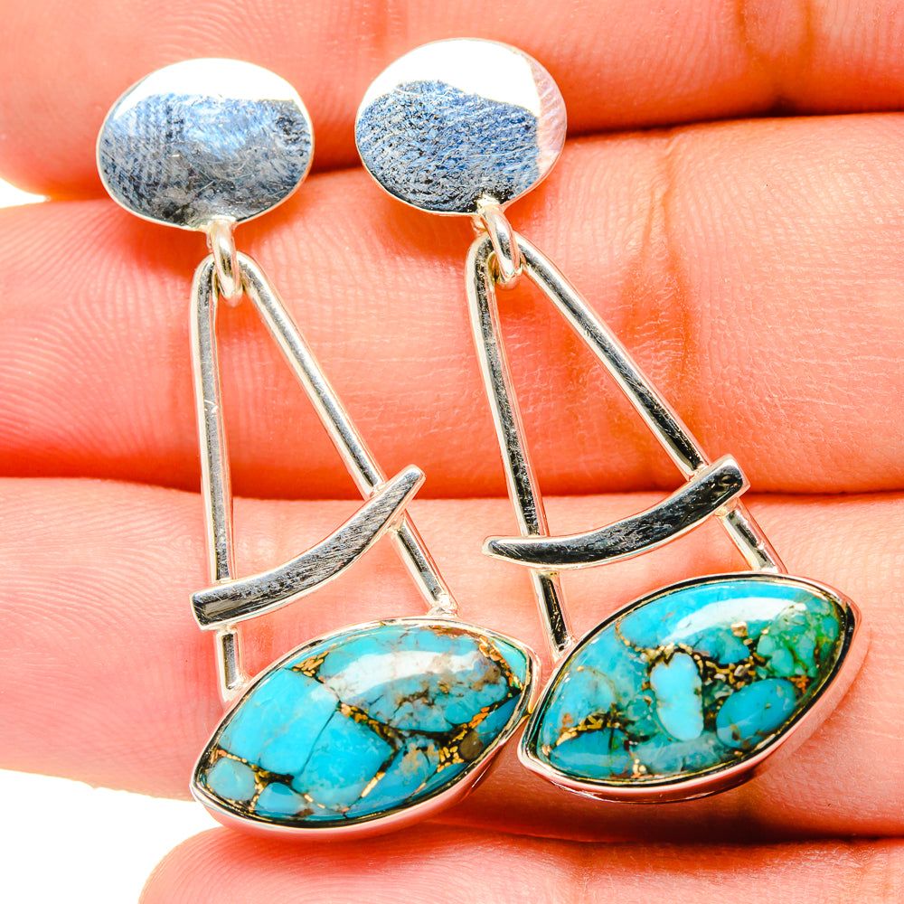 Blue Copper Composite Turquoise Earrings handcrafted by Anasilvercos - EARR420767