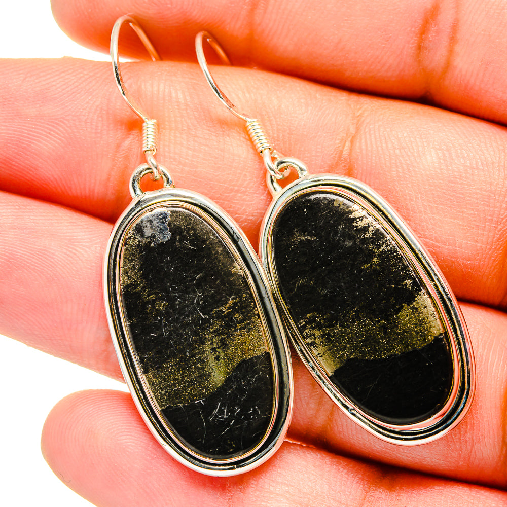 Pyrite In Black Onyx Earrings handcrafted by Anasilvercos - EARR420777