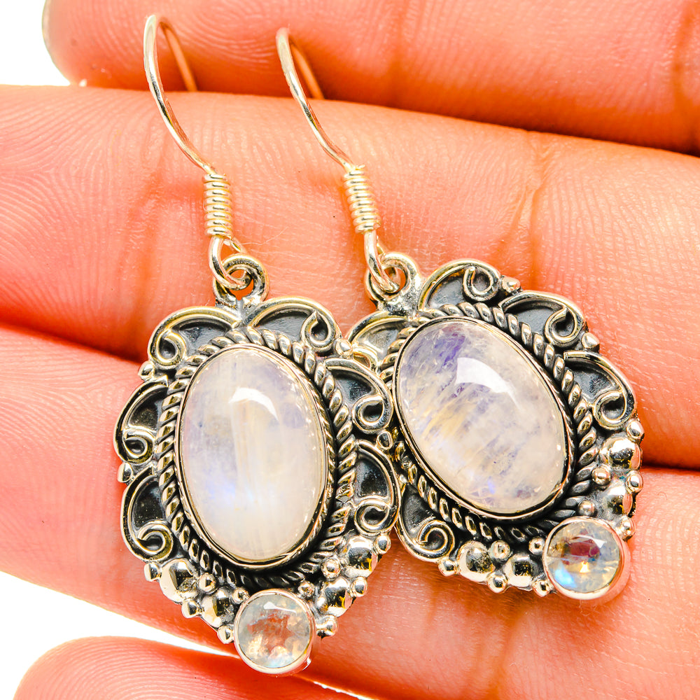 Rainbow Moonstone Earrings handcrafted by Anasilvercos - EARR420848