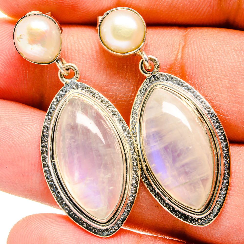 Rainbow Moonstone Earrings handcrafted by Anasilvercos - EARR420878