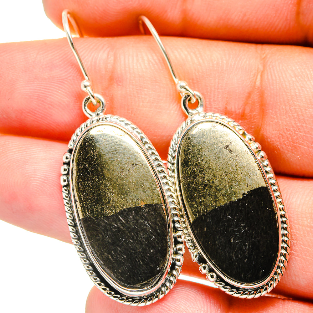 Pyrite In Black Onyx Earrings handcrafted by Anasilvercos - EARR420883