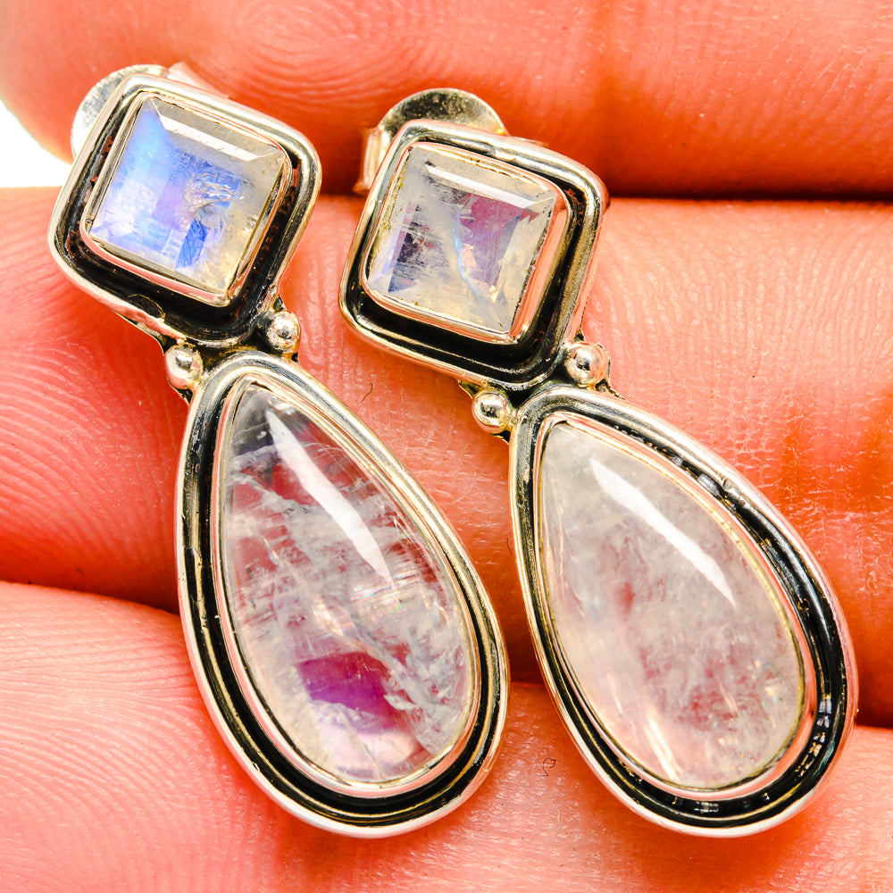 Rainbow Moonstone Earrings handcrafted by Anasilvercos - EARR420890