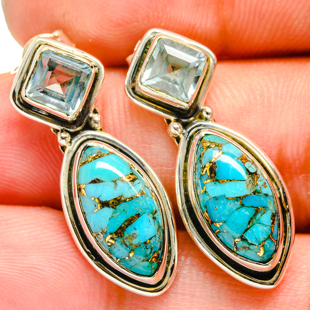 Blue Copper Composite Turquoise Earrings handcrafted by Anasilvercos - EARR420931