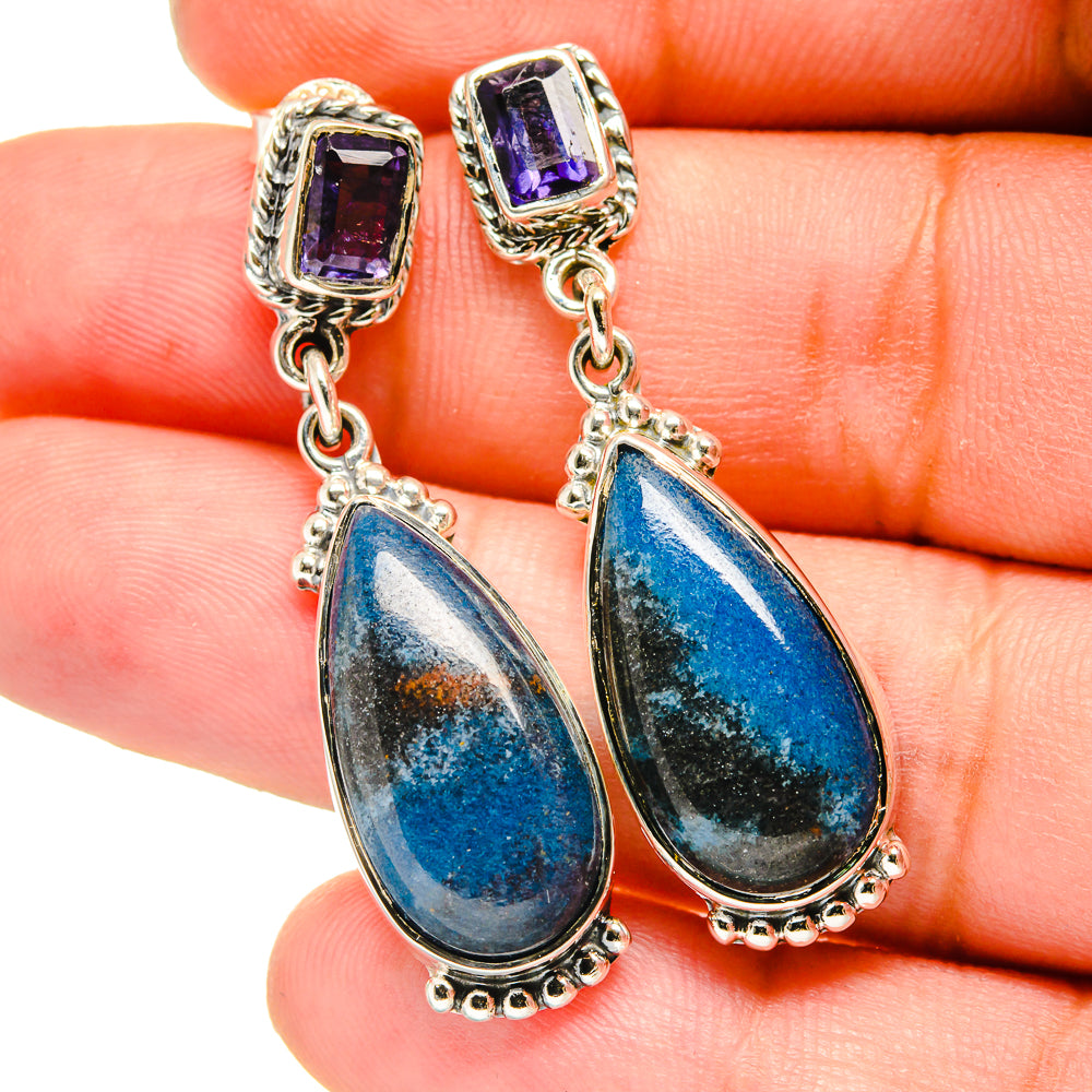 Chrysocolla, Tanzanite Earrings handcrafted by Anasilvercos - EARR420955