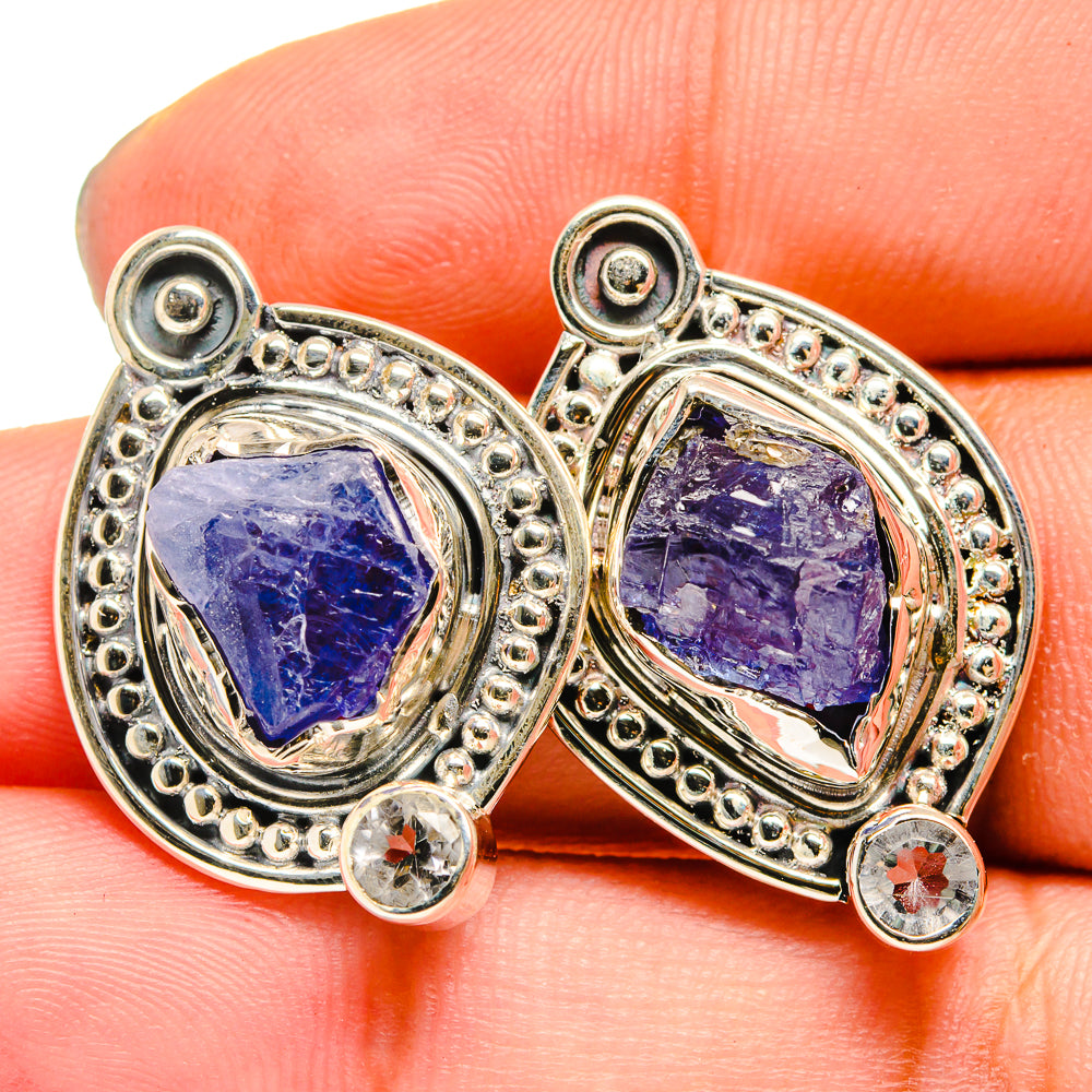 Tanzanite, White Quartz Earrings handcrafted by Anasilvercos - EARR420956
