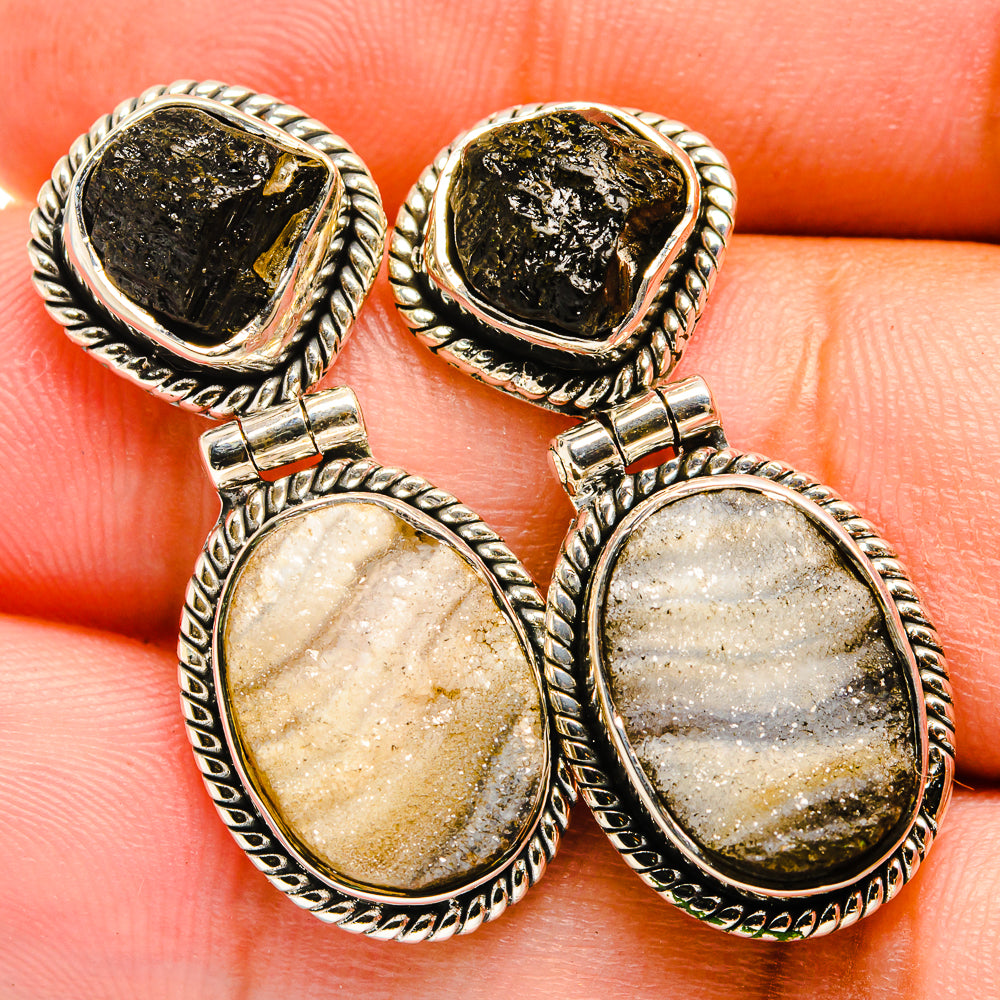Desert Druzy, Black Tourmaline Earrings handcrafted by Anasilvercos - EARR420958
