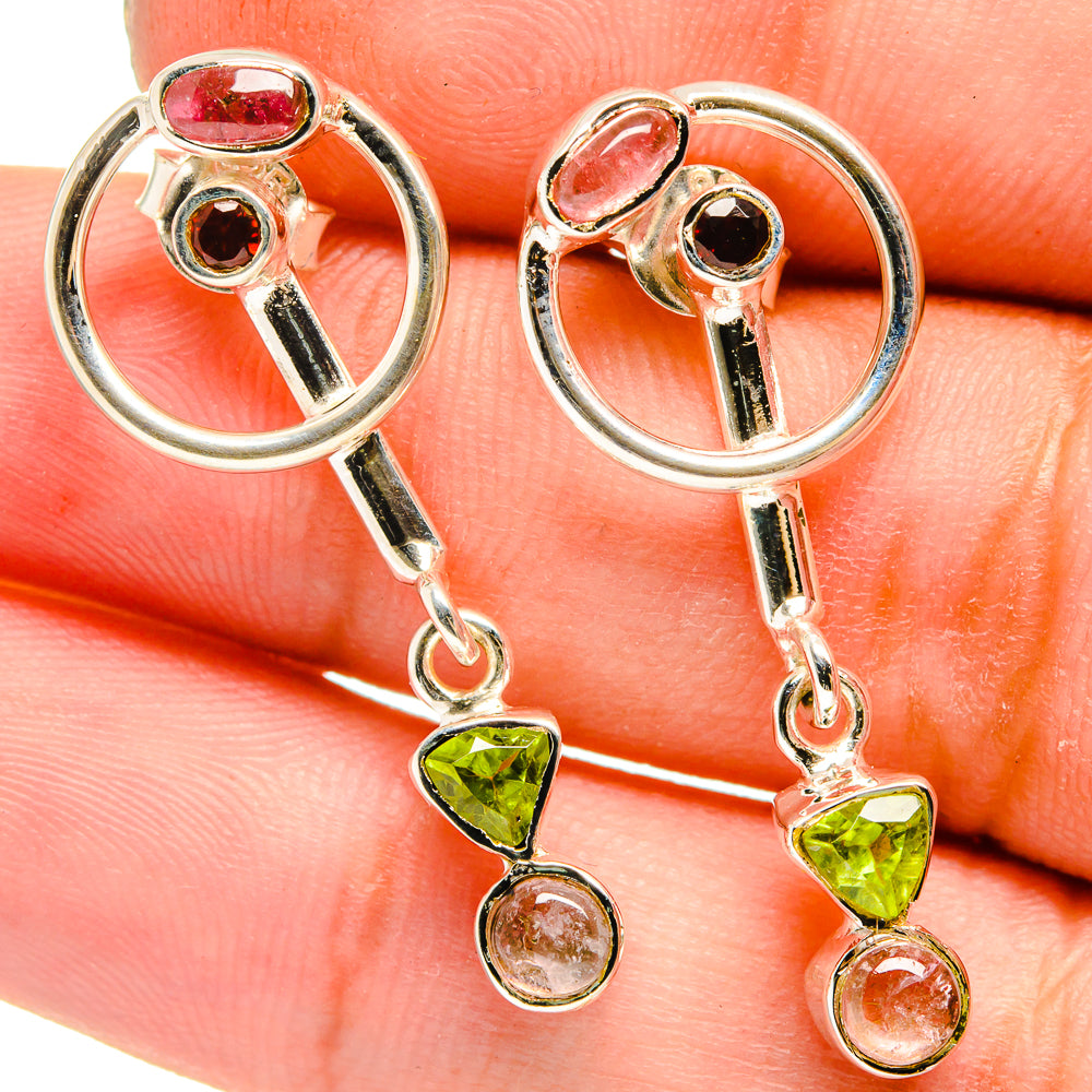 Peridot, Garnet, Rose Quartz Earrings handcrafted by Anasilvercos - EARR420962