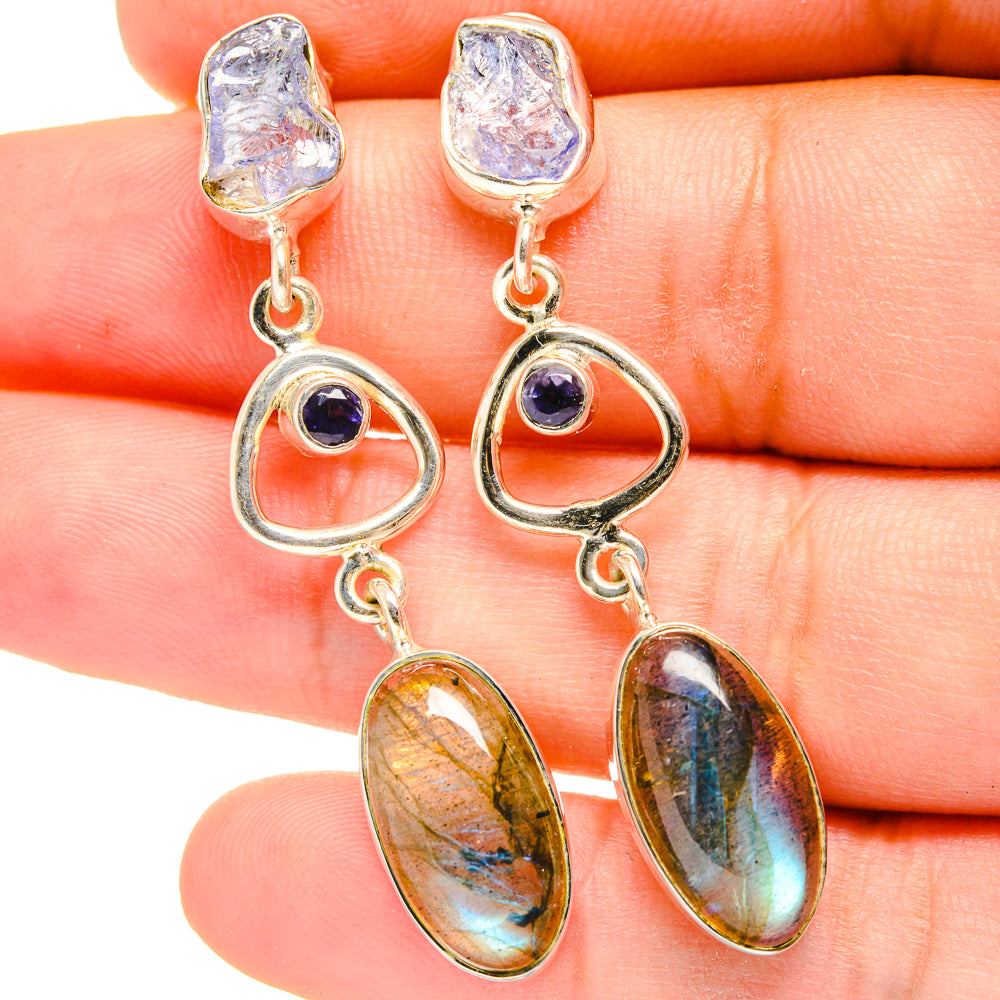 Labradorite, Rainbow Moonstone, Tanzanite Earrings handcrafted by Anasilvercos - EARR420975