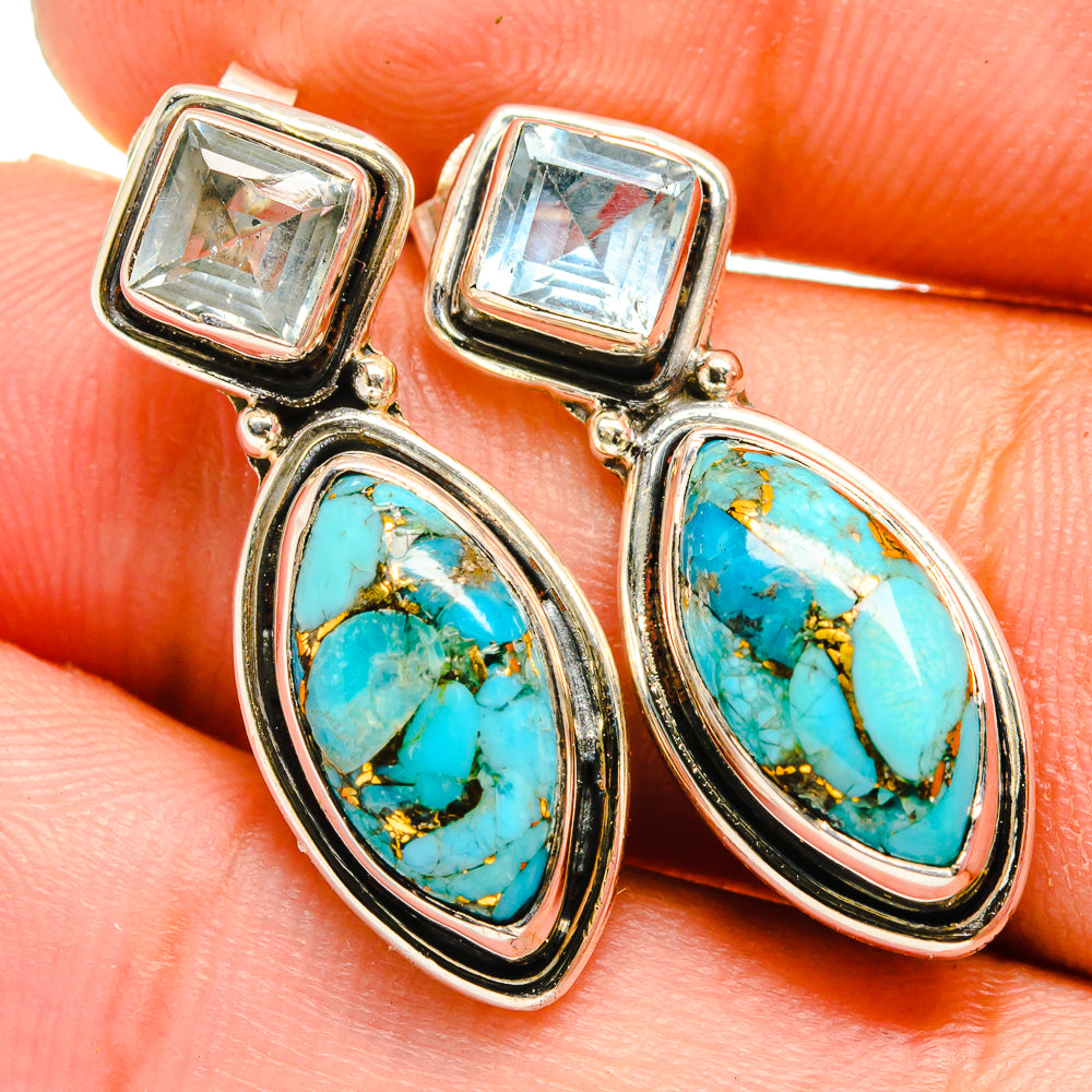 Blue Copper Composite Turquoise, Blue Topaz Earrings handcrafted by Anasilvercos - EARR420977