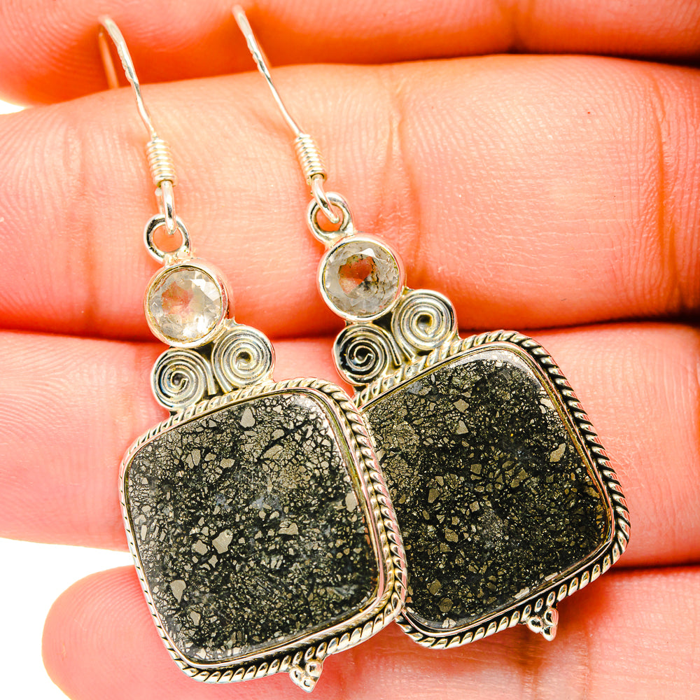 Pyrite Agate, White Quartz Earrings handcrafted by Anasilvercos - EARR420980