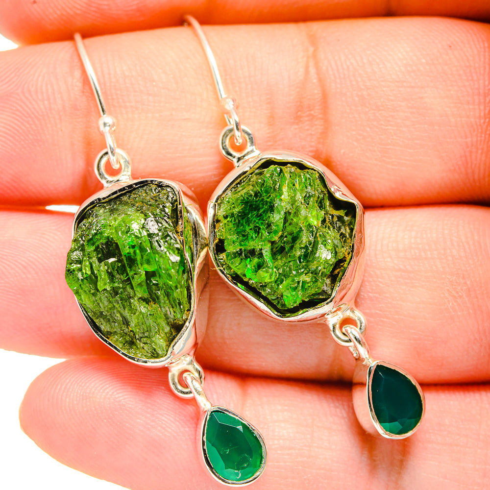 Chrome Diopside, Green Onyx Earrings handcrafted by Anasilvercos - EARR420986
