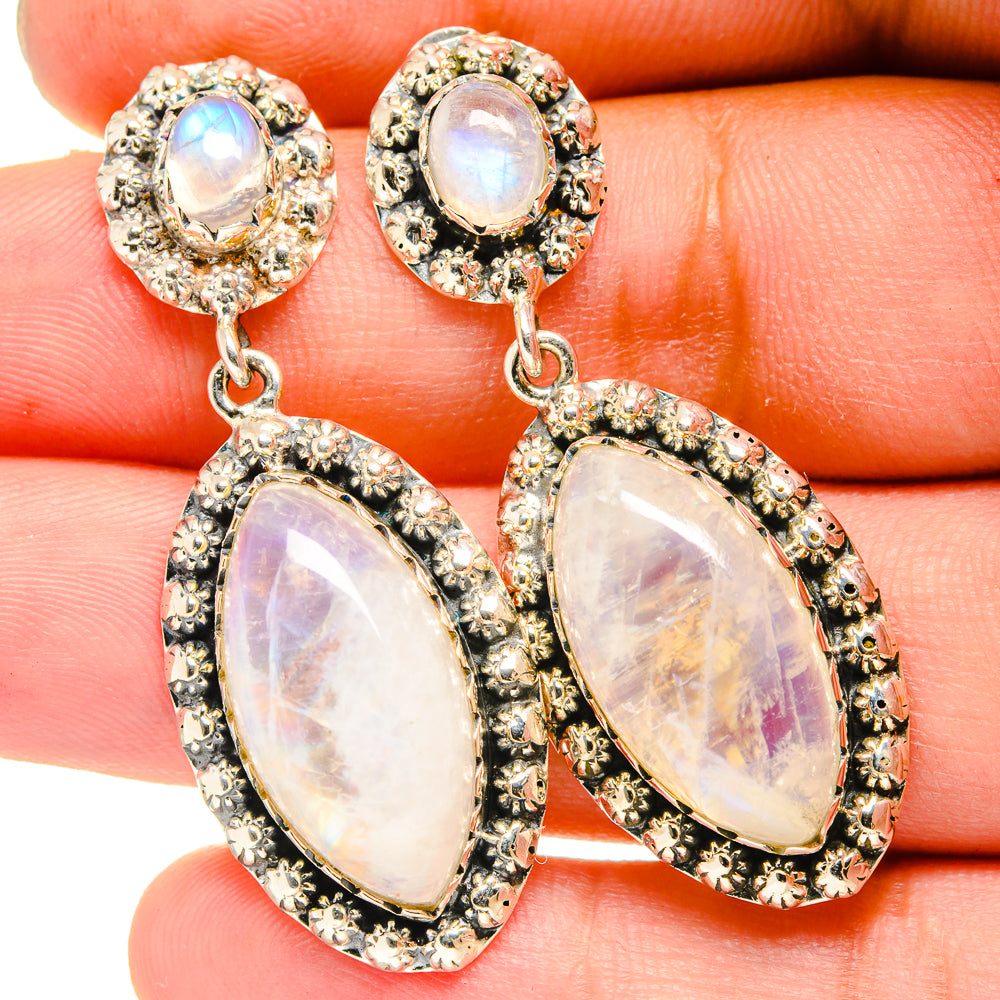 Rainbow Moonstone Earrings handcrafted by Anasilvercos - EARR420987