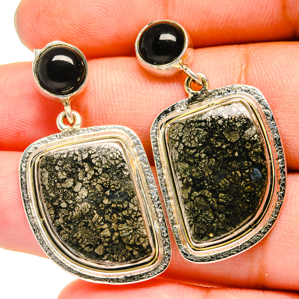 Pyrite Agate, Black Onyx Earrings handcrafted by Anasilvercos - EARR420991