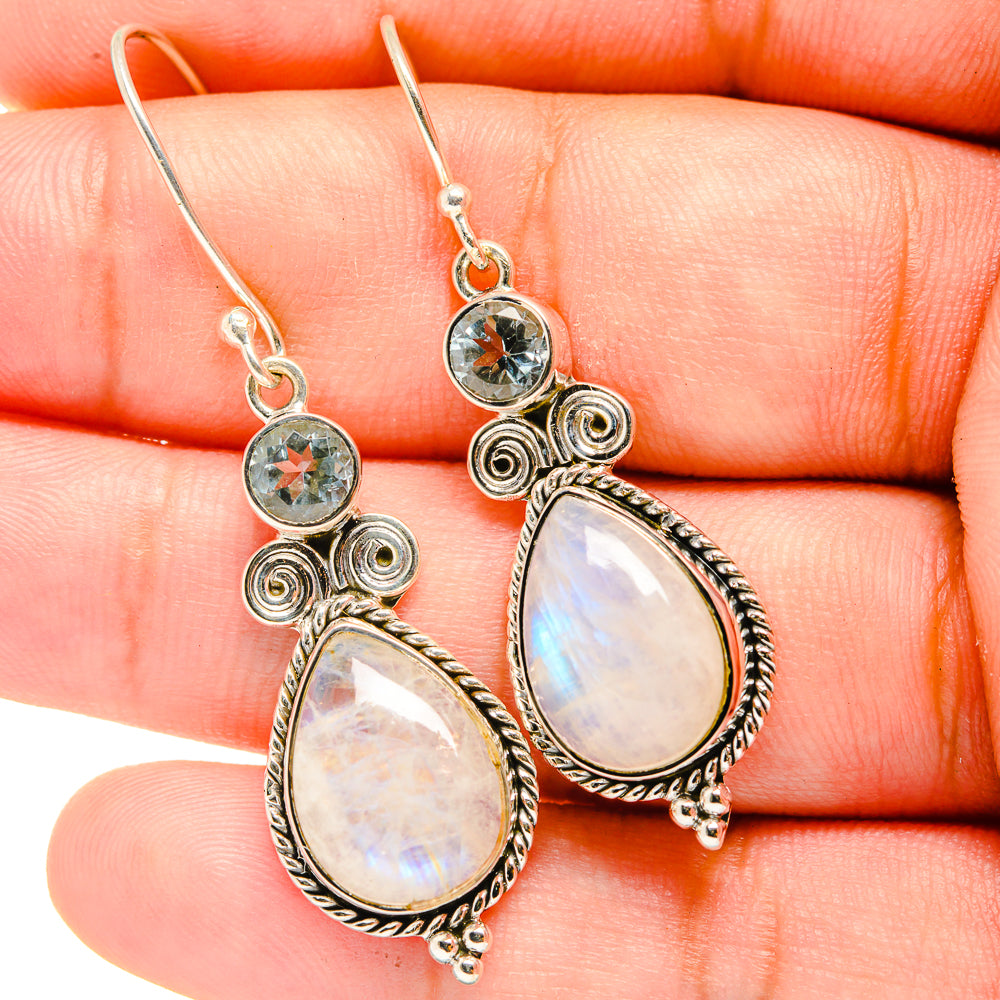 Rainbow Moonstone, Blue Topaz Earrings handcrafted by Anasilvercos - EARR420996
