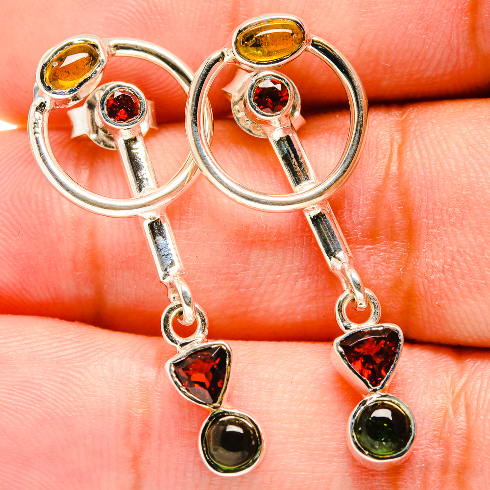 Garnet, Green Tourmaline Earrings handcrafted by Anasilvercos - EARR420998