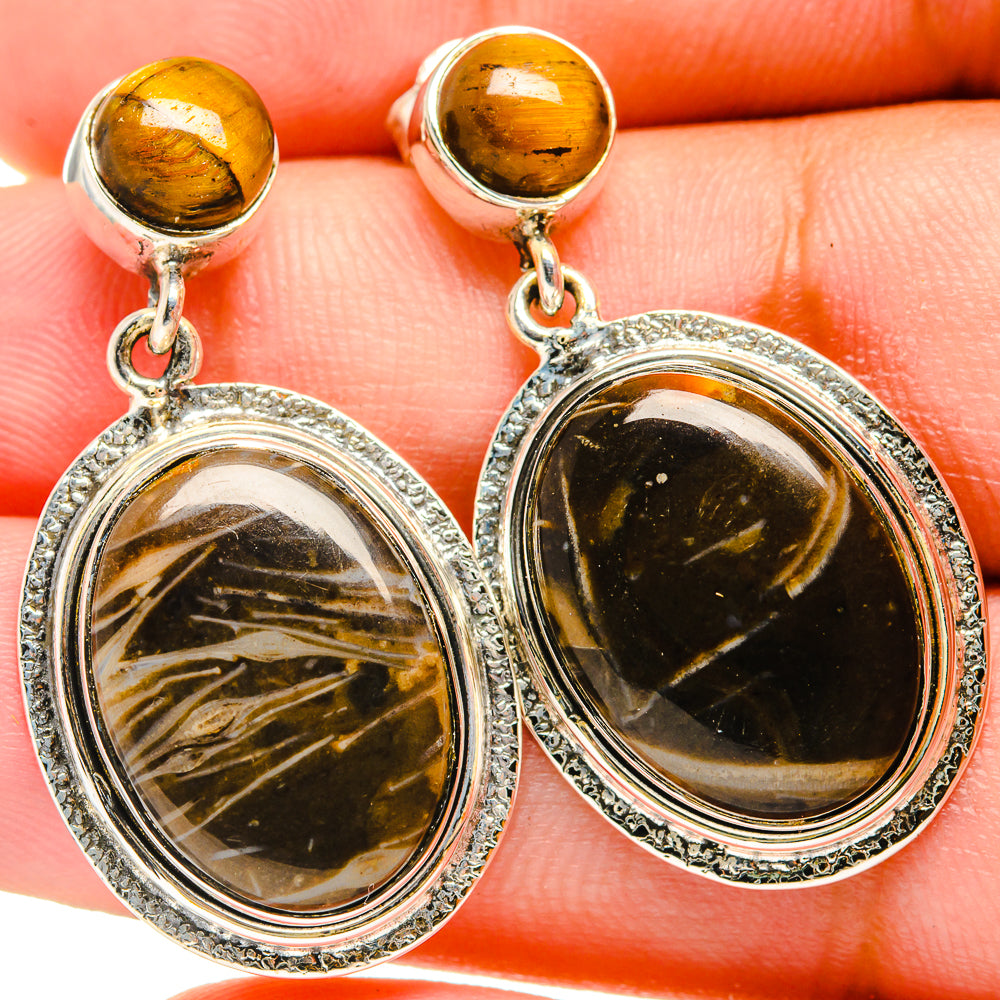 Peanut Wood Jasper, Tiger Eye Earrings handcrafted by Anasilvercos - EARR420999