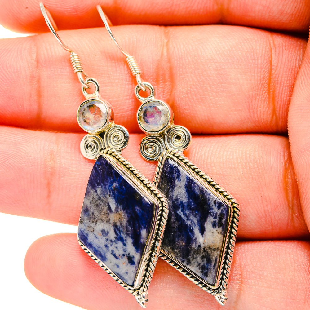 Sodalite, Rainbow Moonstone Earrings handcrafted by Anasilvercos - EARR421000