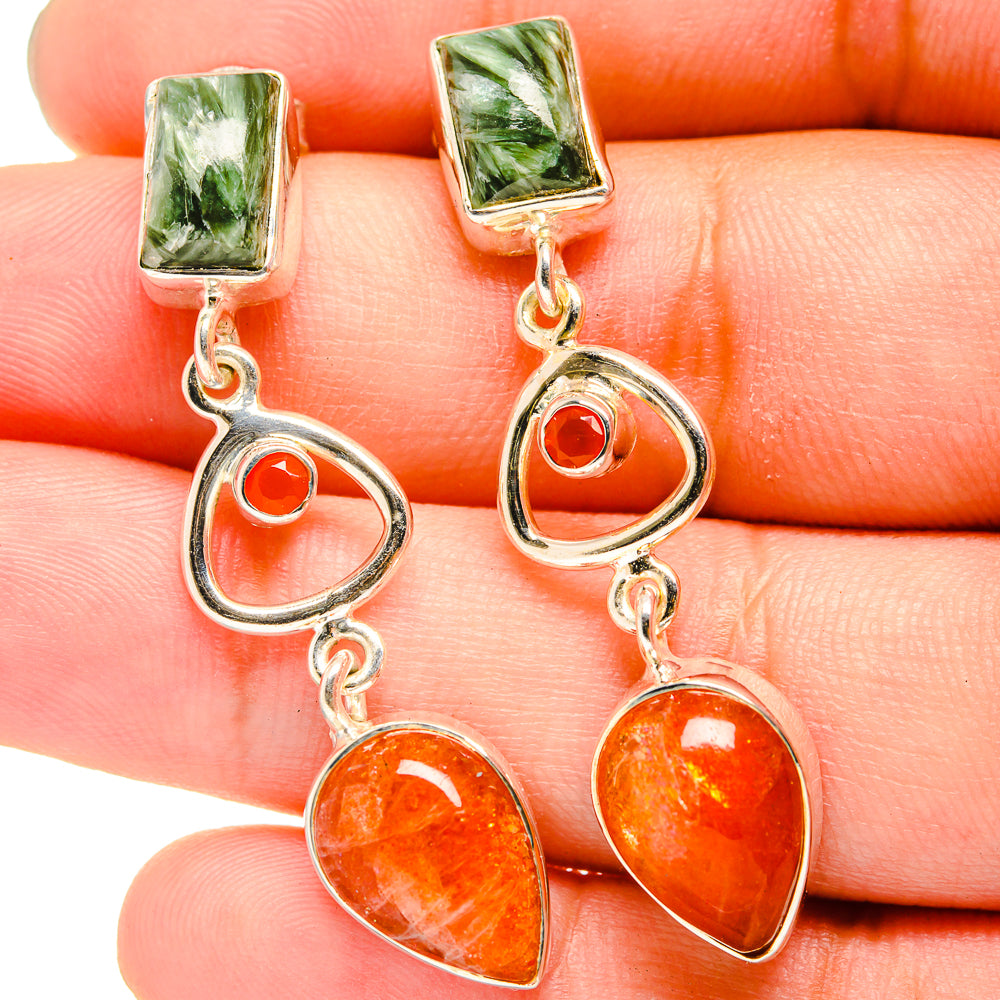 Sunstone, Seraphinite, Carnelian Earrings handcrafted by Anasilvercos - EARR421004