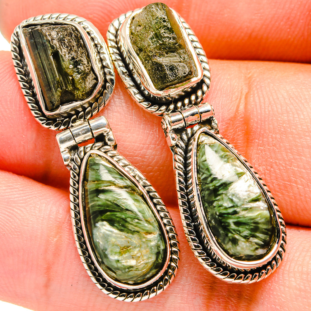 Seraphinite, Green Tourmaline Earrings handcrafted by Anasilvercos - EARR421008