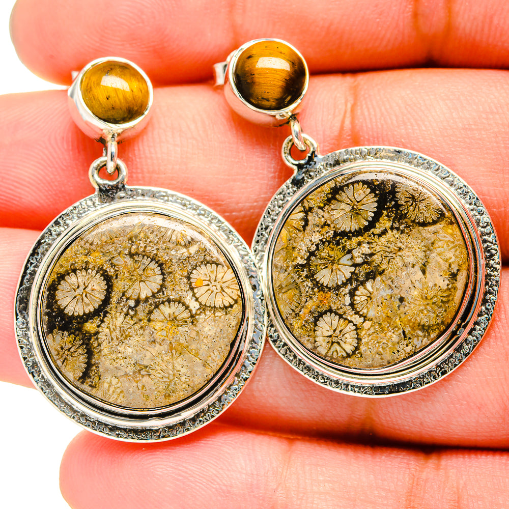 Fossil Coral, Tiger Eye Earrings handcrafted by Anasilvercos - EARR421010