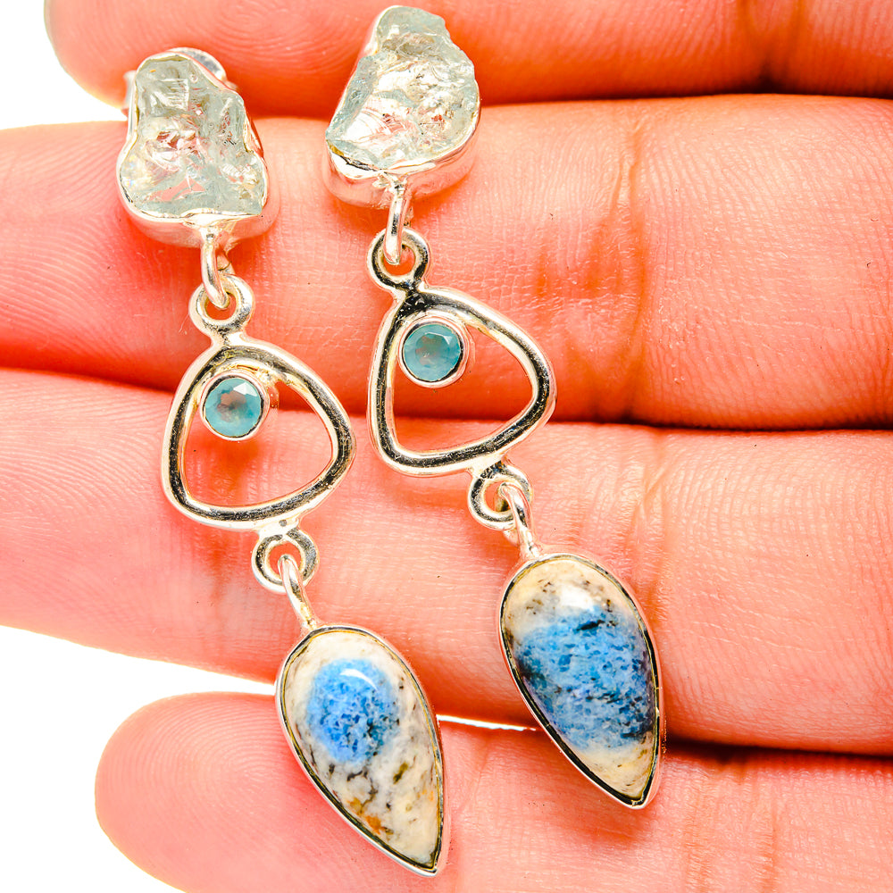 K2 Blue Azurite, Blue Topaz, Aquamarine Earrings handcrafted by Anasilvercos - EARR421013
