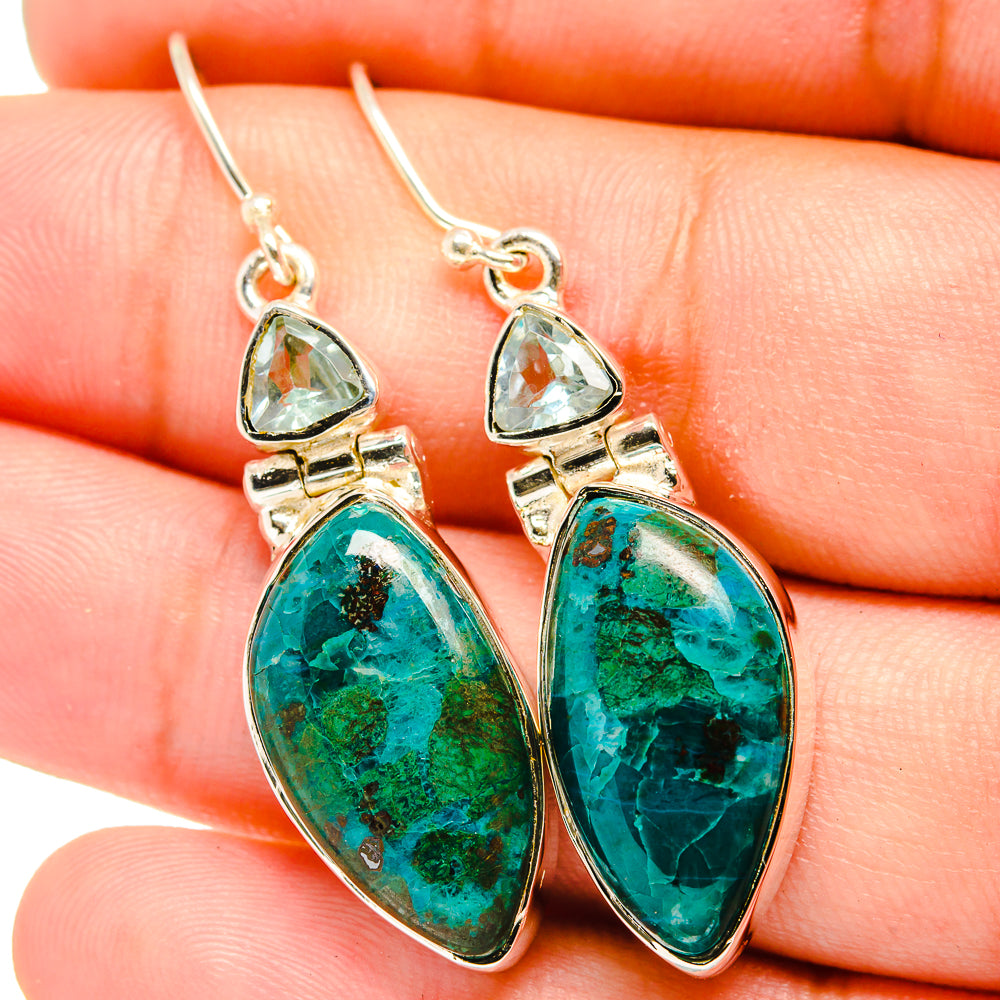 Chrysocolla, Blue Topaz Earrings handcrafted by Anasilvercos - EARR421015
