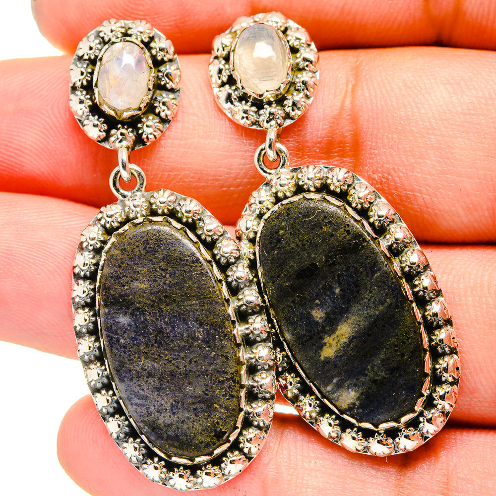 Pyrite Agate, Rianbow Moonstone Earrings handcrafted by Anasilvercos - EARR421016