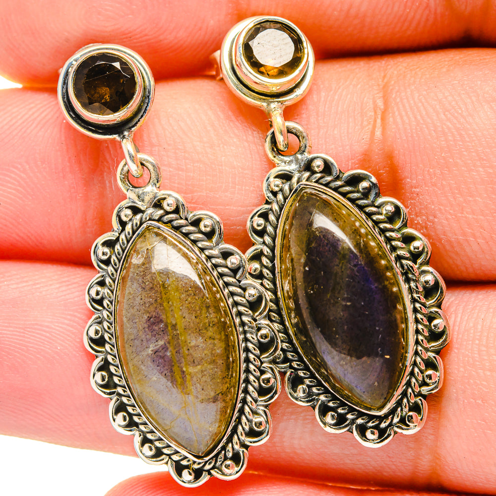 Labradorite, Smoky Quartz Earrings handcrafted by Anasilvercos - EARR421021