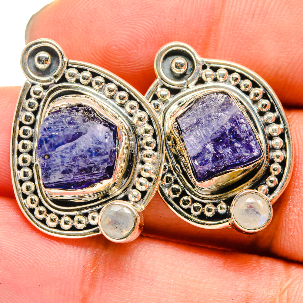Tanzanite, Rainbow Moonstone Earrings handcrafted by Anasilvercos - EARR421026