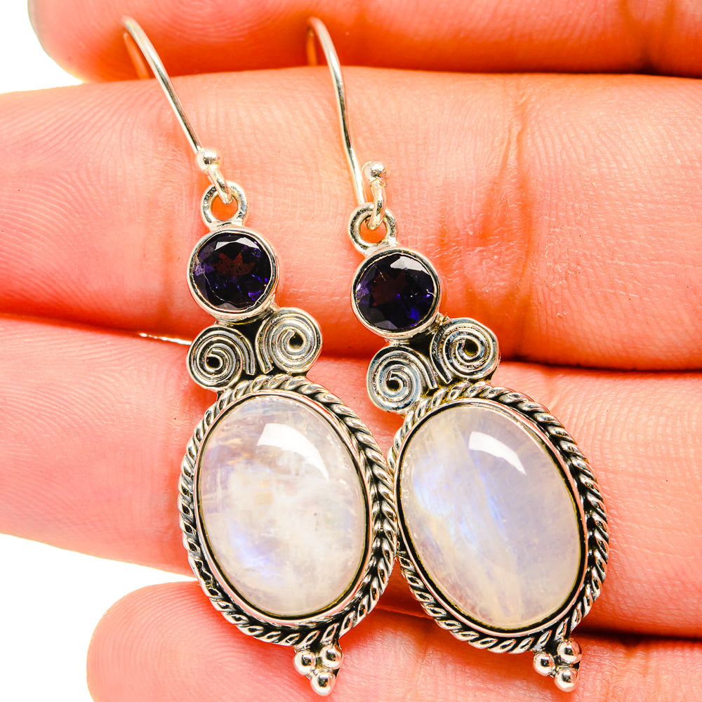 Rainbow Moonstone, Tanzanite Earrings handcrafted by Anasilvercos - EARR421030