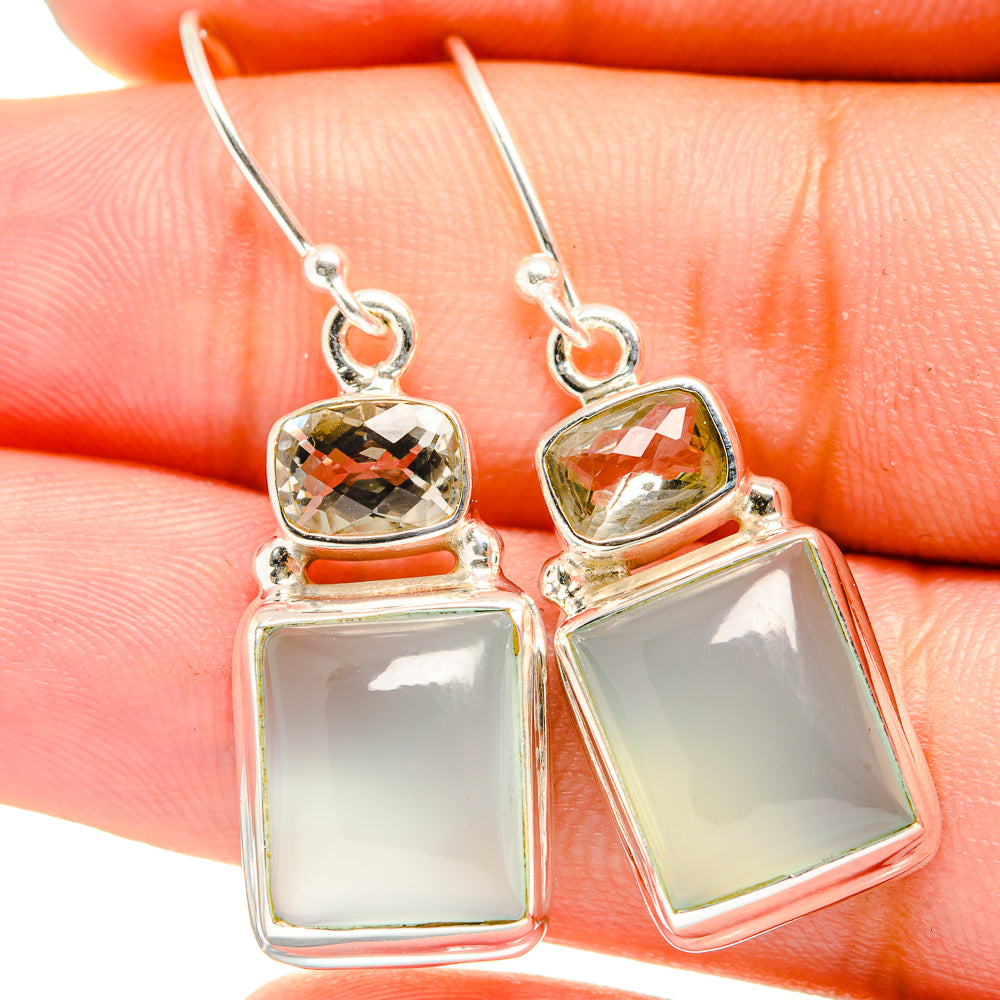 Aqua Chalcedony, White Quartz Earrings handcrafted by Anasilvercos - EARR421035