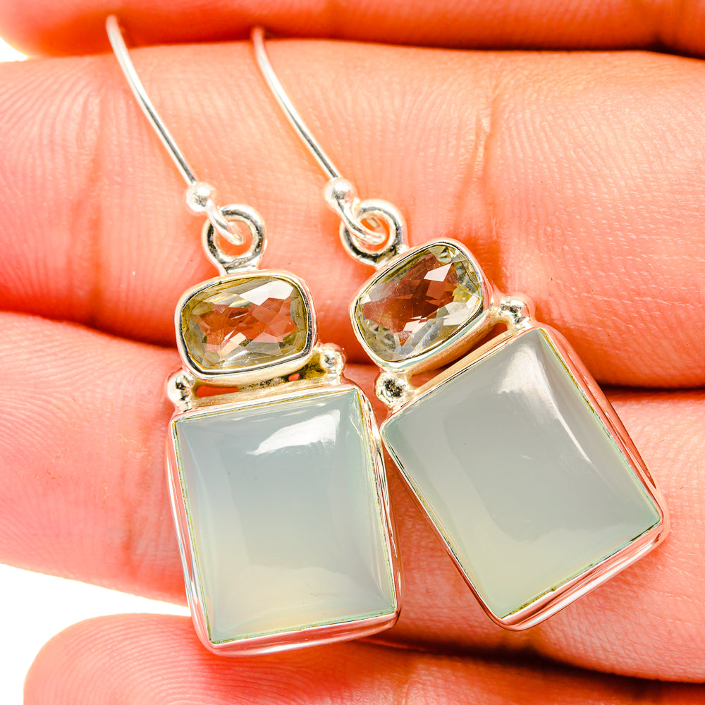 Aqua Chalcedony, White Quartz Earrings handcrafted by Anasilvercos - EARR421038