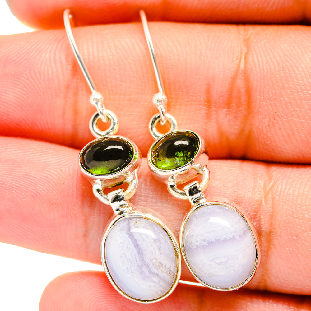 Blue Lace Agate, Green Tourmaline Earrings handcrafted by Anasilvercos - EARR421042