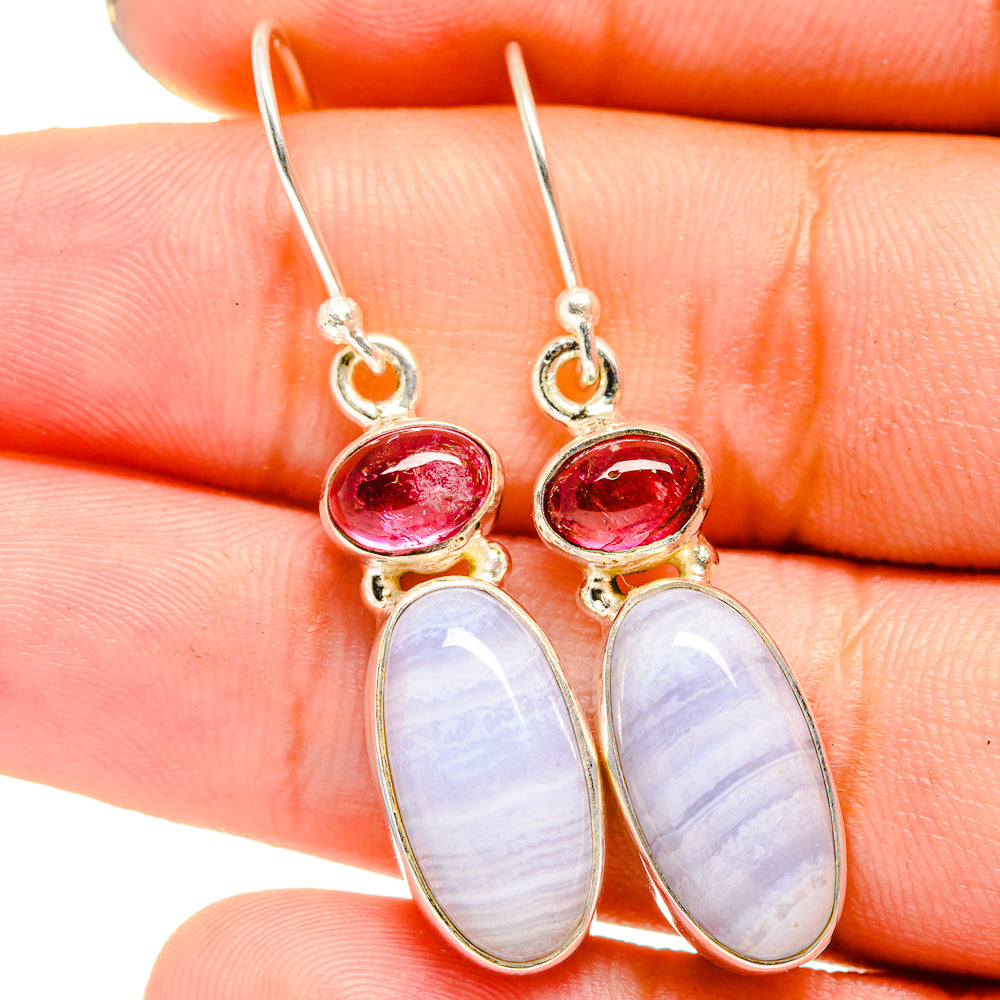 Blue Lace Agate, Pink Tourmaline Earrings handcrafted by Anasilvercos - EARR421047