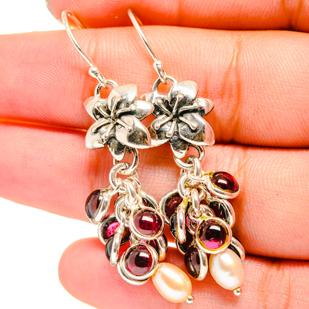 Garnet, Cultured Pearl Earrings handcrafted by Anasilvercos - EARR421049