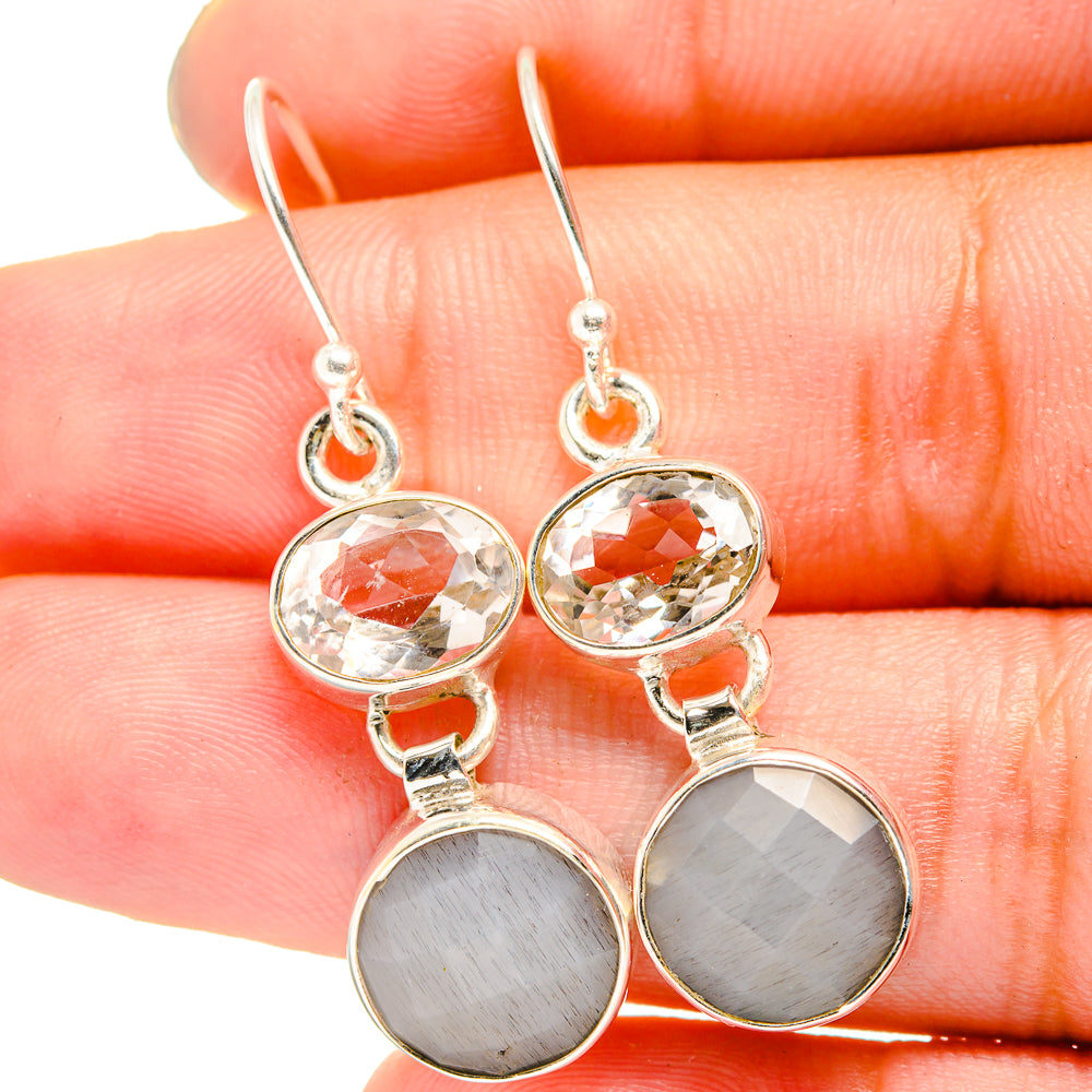 Moonstone, White Quartz Earrings handcrafted by Anasilvercos - EARR421055