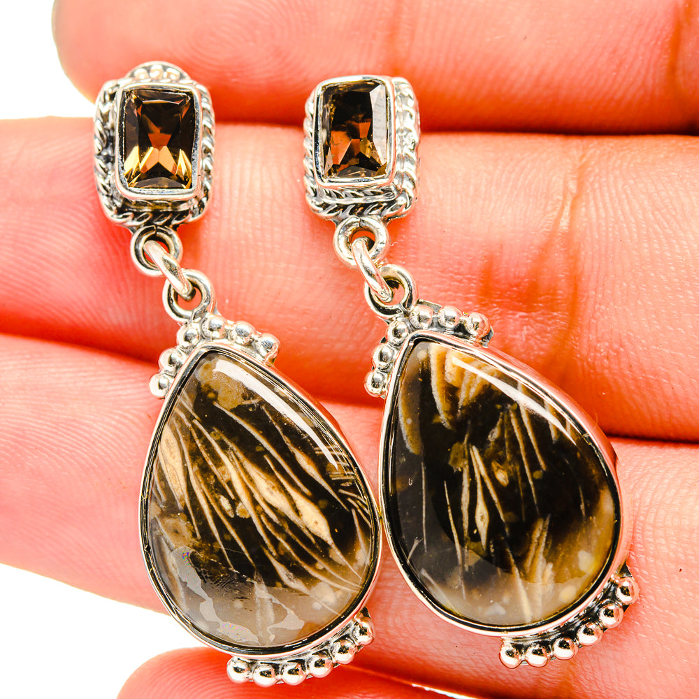 Peanut Wood Jasper, Smoky Quartz Earrings handcrafted by Anasilvercos - EARR421056