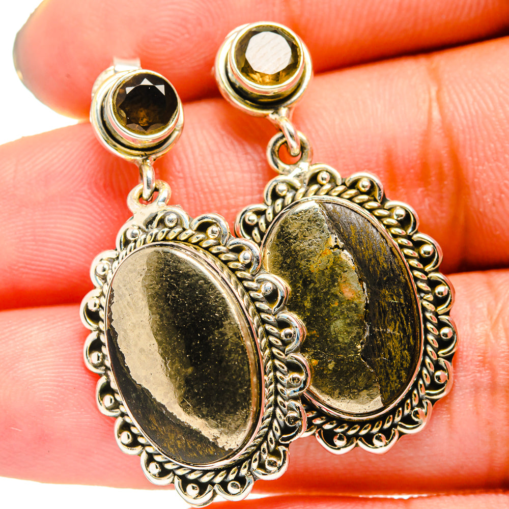 Pyrite Agate, Smoky Quartz Earrings handcrafted by Anasilvercos - EARR421059