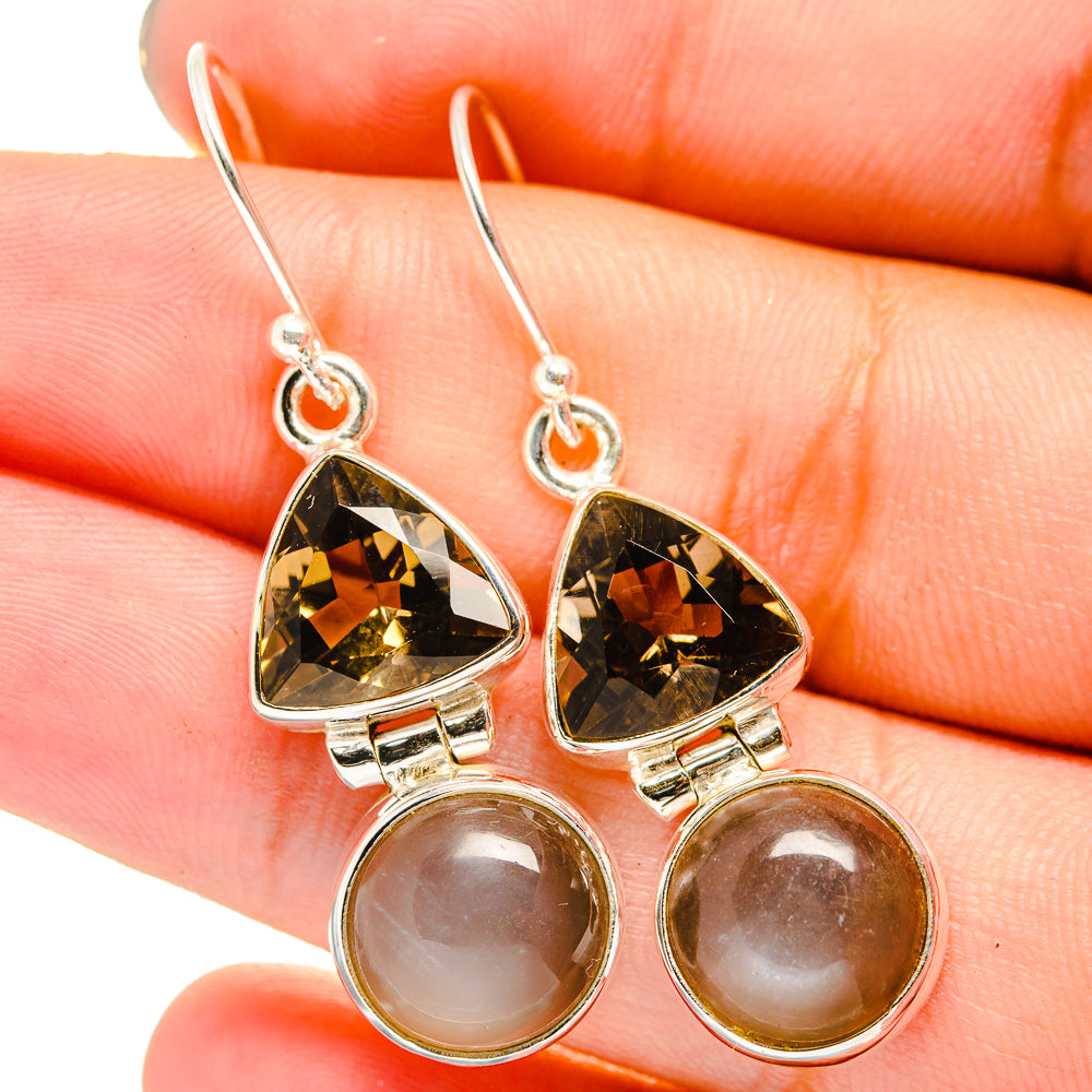 Moonstone, Smoky Quartz Earrings handcrafted by Anasilvercos - EARR421060