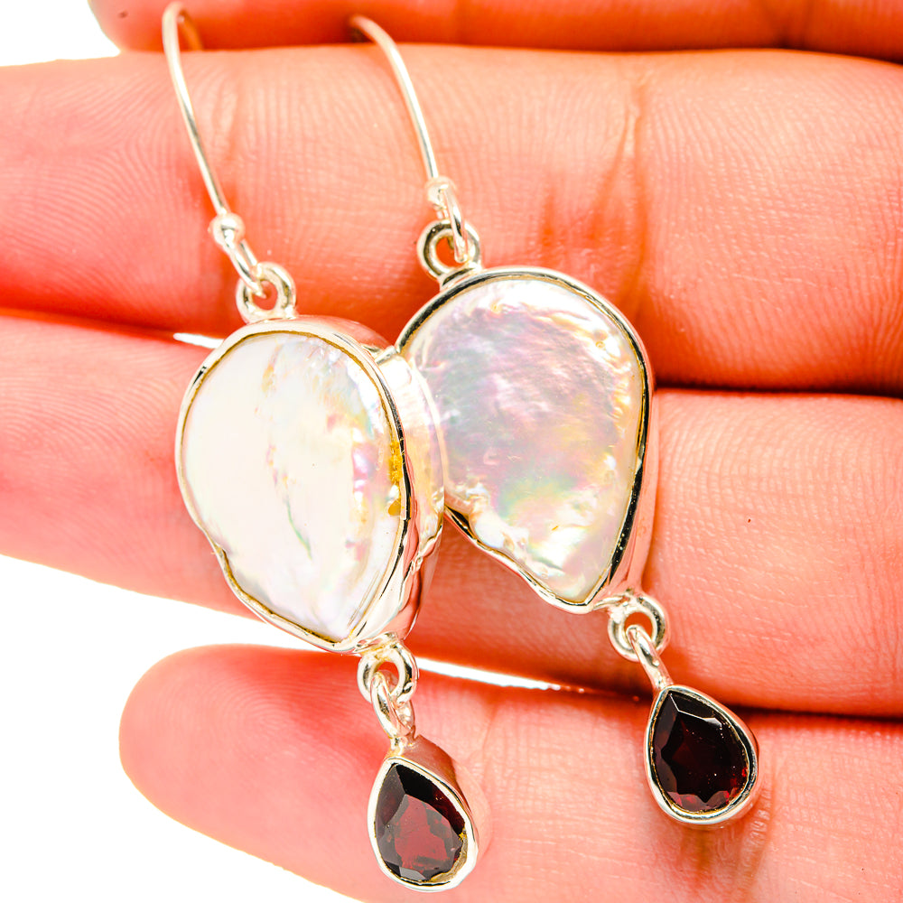 Mother Of Pearl, Garnet Earrings handcrafted by Anasilvercos - EARR421067