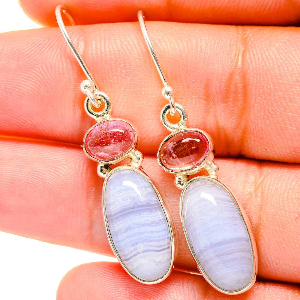 Blue Lace Agate Earrings handcrafted by Anasilvercos - EARR421084
