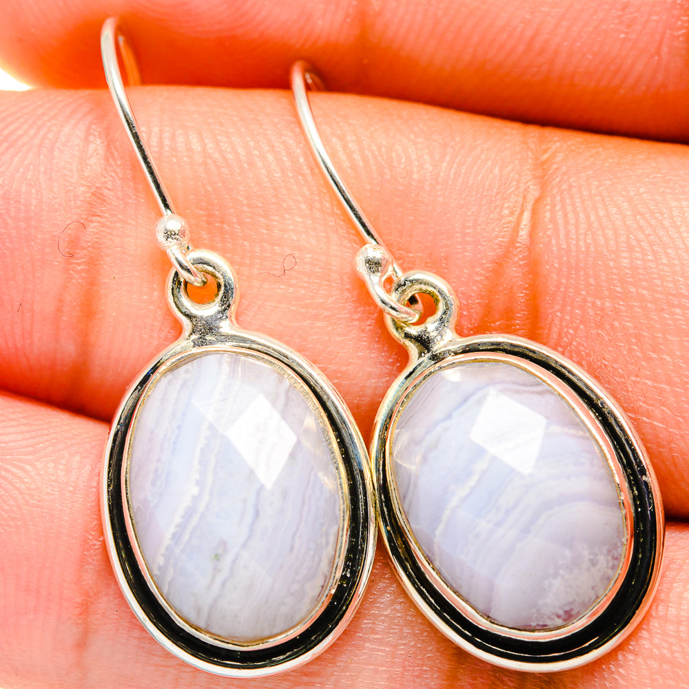 Blue Lace Agate Earrings handcrafted by Anasilvercos - EARR421090