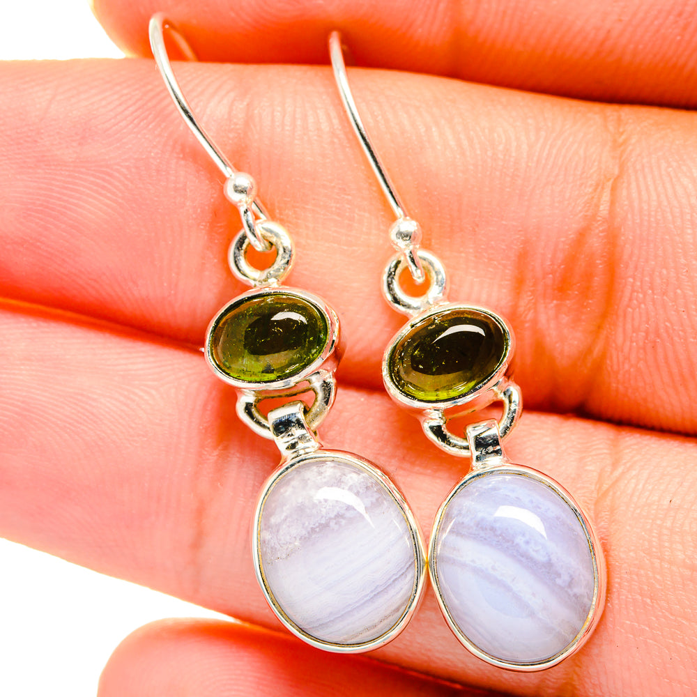 Blue Lace Agate, Peridot Earrings handcrafted by Anasilvercos - EARR421110