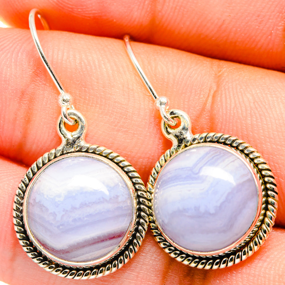 Blue Lace Agate Earrings handcrafted by Anasilvercos - EARR421111
