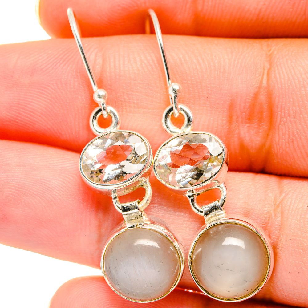 Moonstone, White Quartz Earrings handcrafted by Anasilvercos - EARR421115