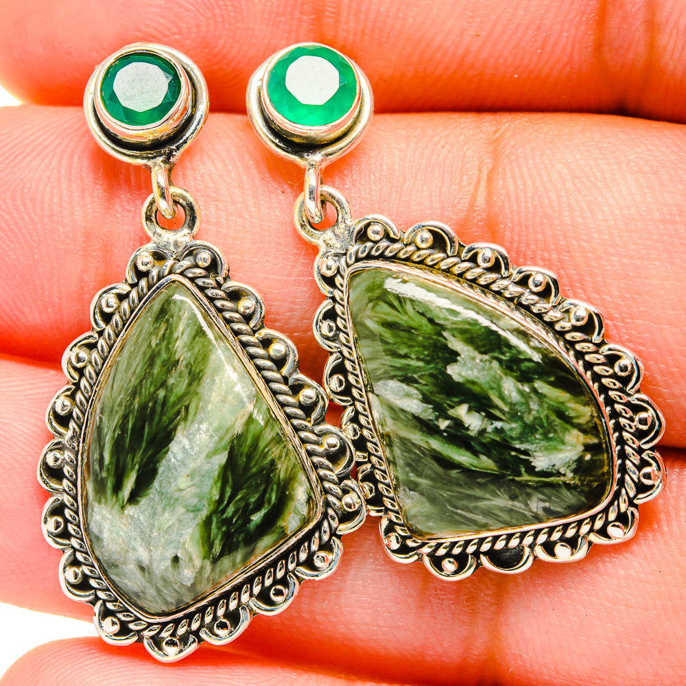 Seraphinite, Green Onyx Earrings handcrafted by Anasilvercos - EARR421126